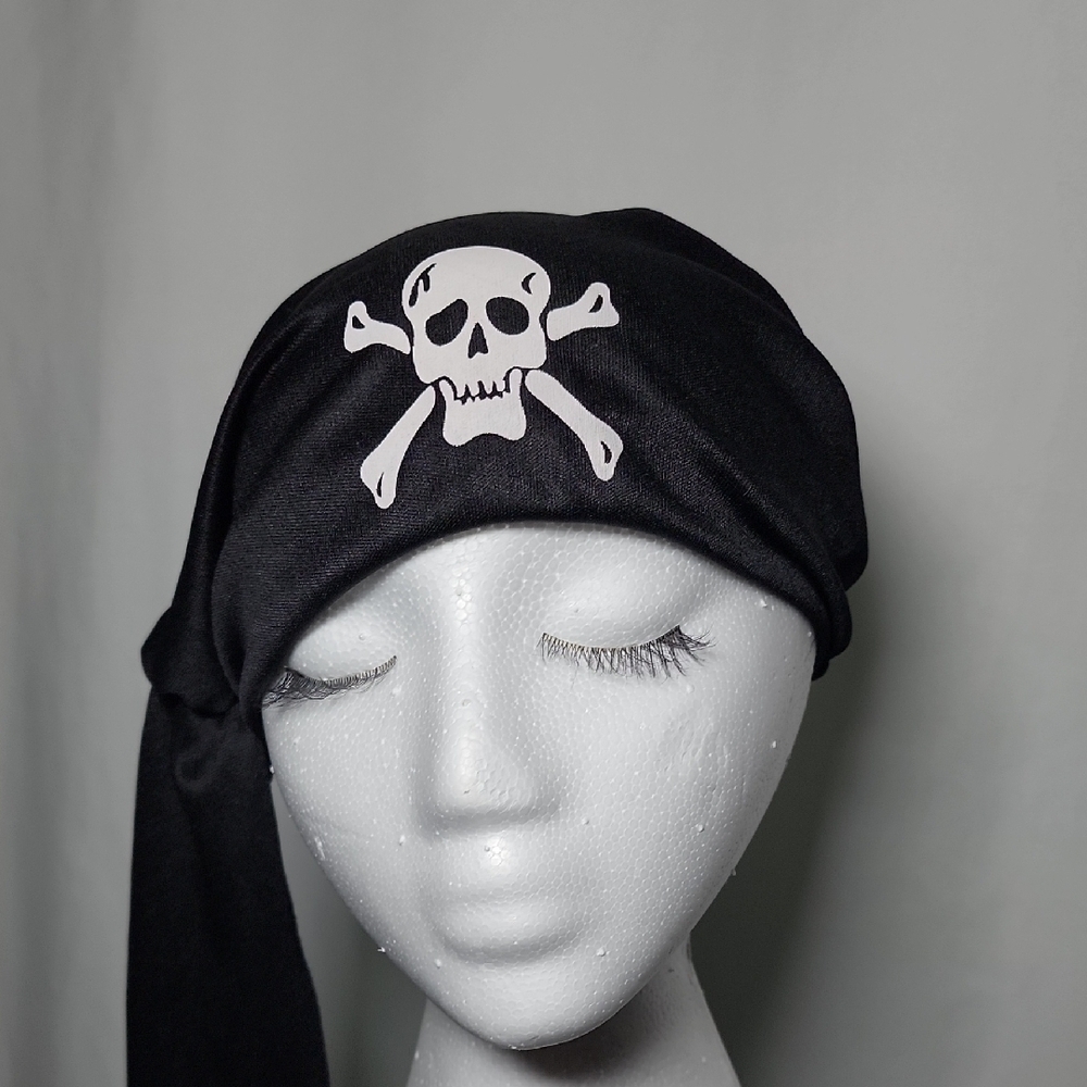 Black Skull and Crossbones Headscarf